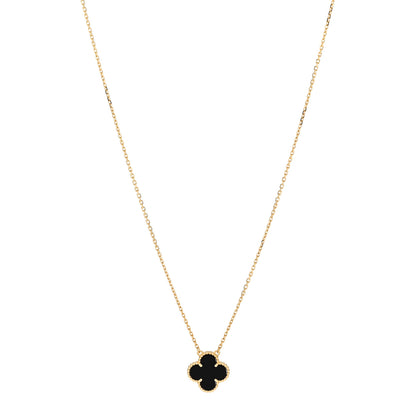 Van Cleef & Arpels 18K Yellow Gold Black Onyx Vintage Alhambra Pendant Necklace 1 of 7