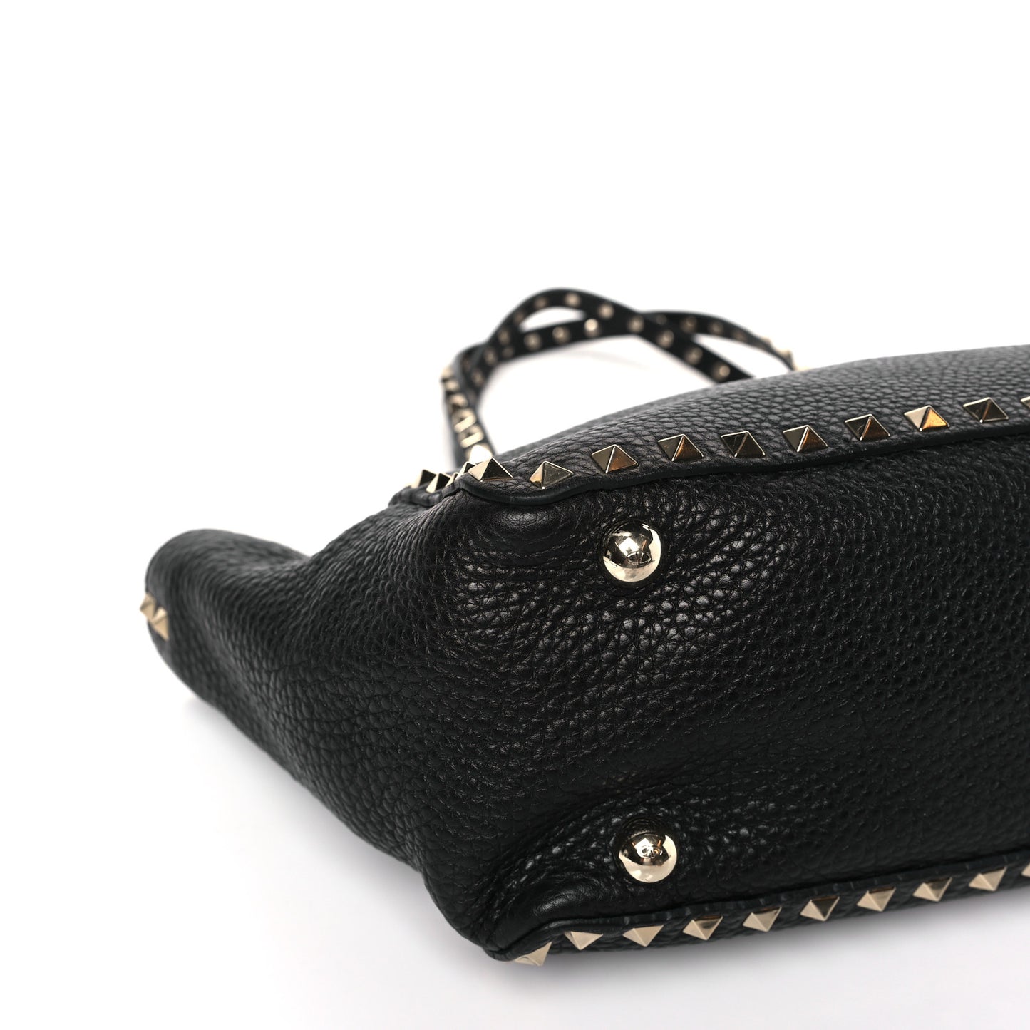 Grained Calfskin Small Rockstud Tote Black