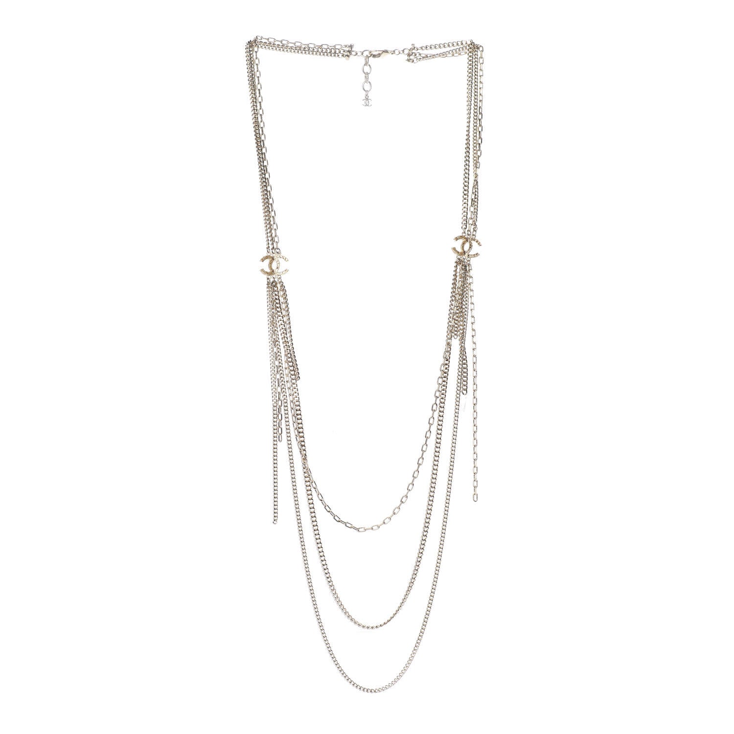 Chanel Baguette Gripoix Poured Glass CC Multi Strand Chain Necklace Light Gold 2 of 3
