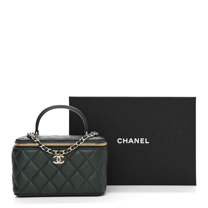 Chanel Iridescent Lambskin Quilted Small Top Handle Vanity Case With Chain Dark Green 12 of 12