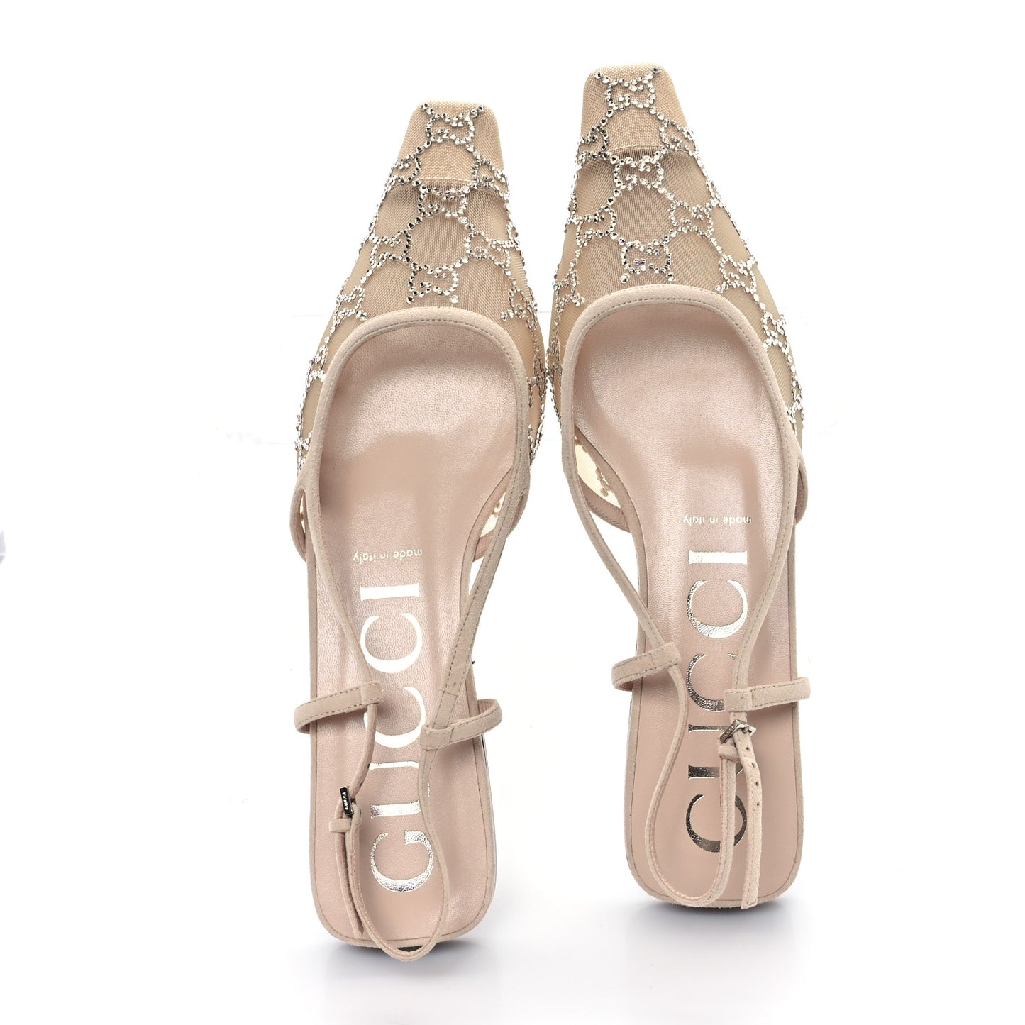 Suede Mesh Crystal GG Monogram Slingback Ballet Flats 40 Light Powder Skin Rose