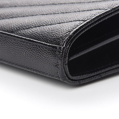 Saint Laurent Grain De Poudre Matelasse Chevron Monogram Chain Wallet Black 9 of 10