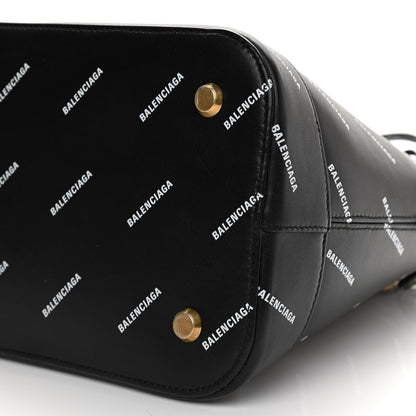 Balenciaga Calfskin Allover Logo M Ville Top Handle Bag Black 10 of 11