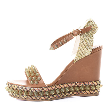 Christian Louboutin Calfskin Cordorella 110 Wedge Sandals 38 Version Cuoio 1 of 7