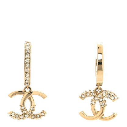 Chanel Crystal Bead CC Hoop Drop Earrings Light Gold 1 of 4