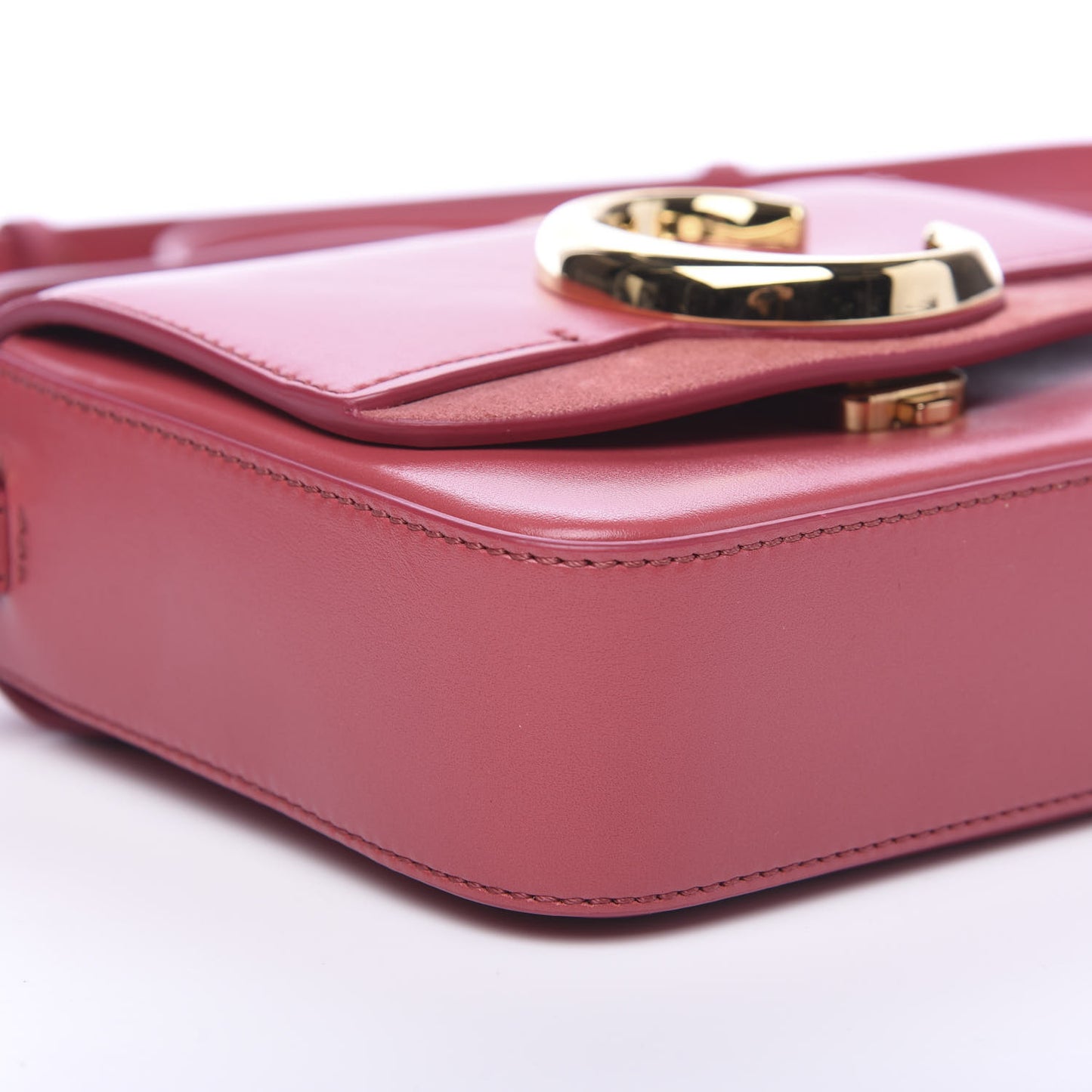 Shiny Calfskin Suede Mini C Double Carry Scarlet Pink