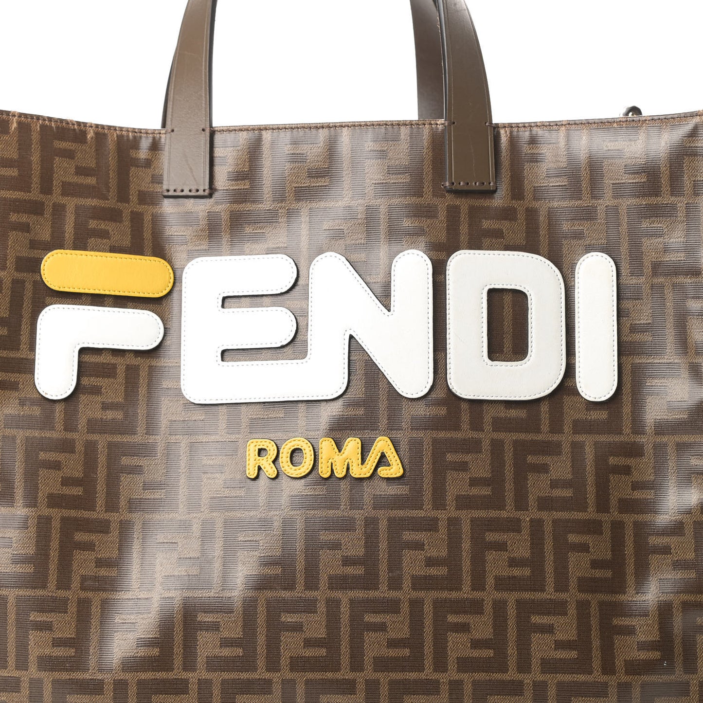 X FILA Glazed Fabric FF 1974 Mania Shopping Tote Bag Mogano Panna White