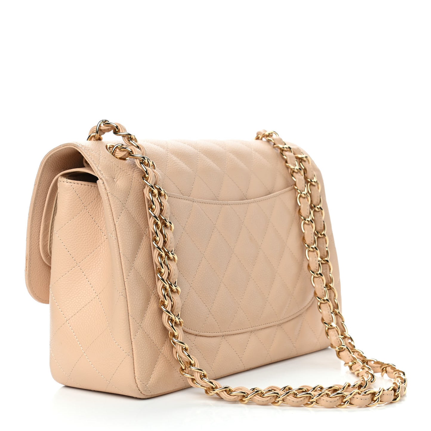 Caviar Quilted Jumbo Double Flap Beige