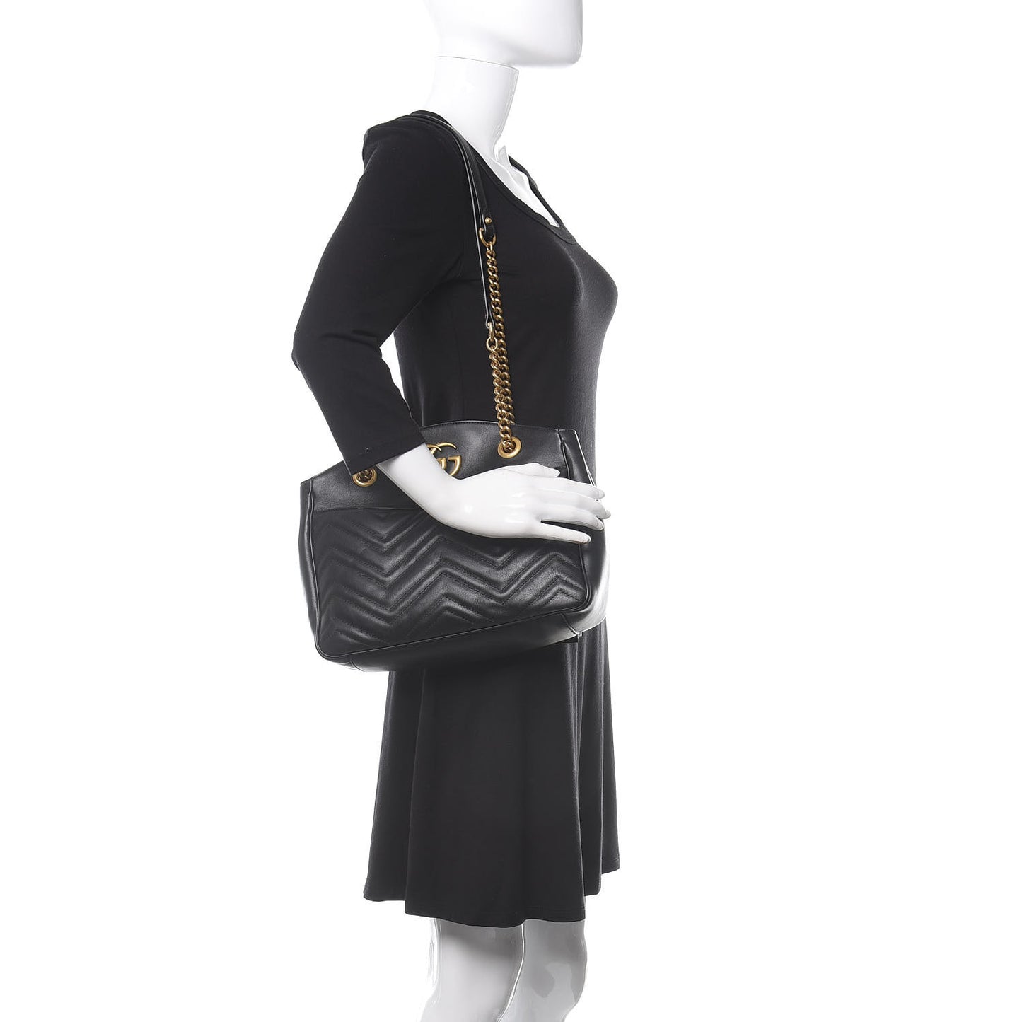 Calfskin Matelasse Medium GG Marmont Open Top Shoulder Bag Black