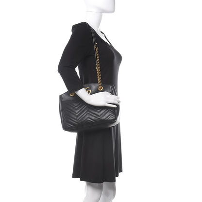 Gucci Calfskin Matelasse Medium GG Marmont Open Top Shoulder Bag Black 2 of 11