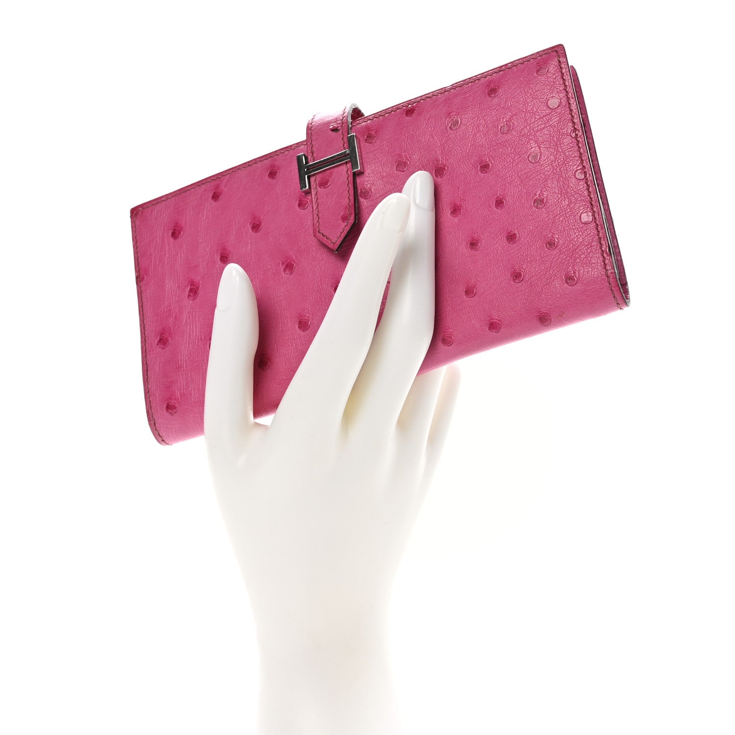 Hermes Ostrich Bearn Wallet Fuchsia 2 of 12