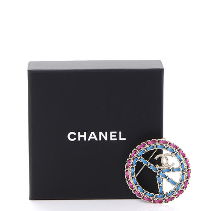 Chanel Metal Calfskin Braided Peace Sign CC Brooch Blue Purple Gold 5 of 5