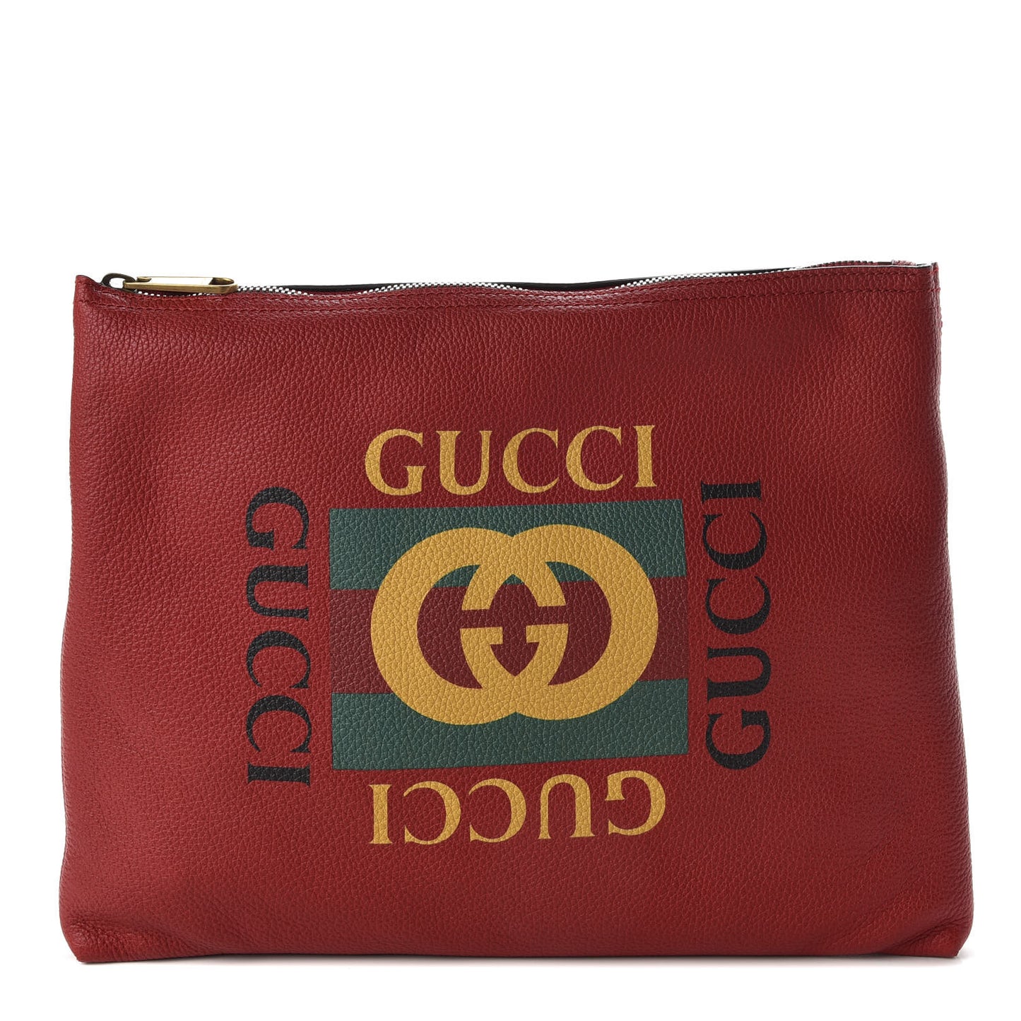 Pebbled Calfskin Medium Logo Portfolio Clutch Hibiscus Red