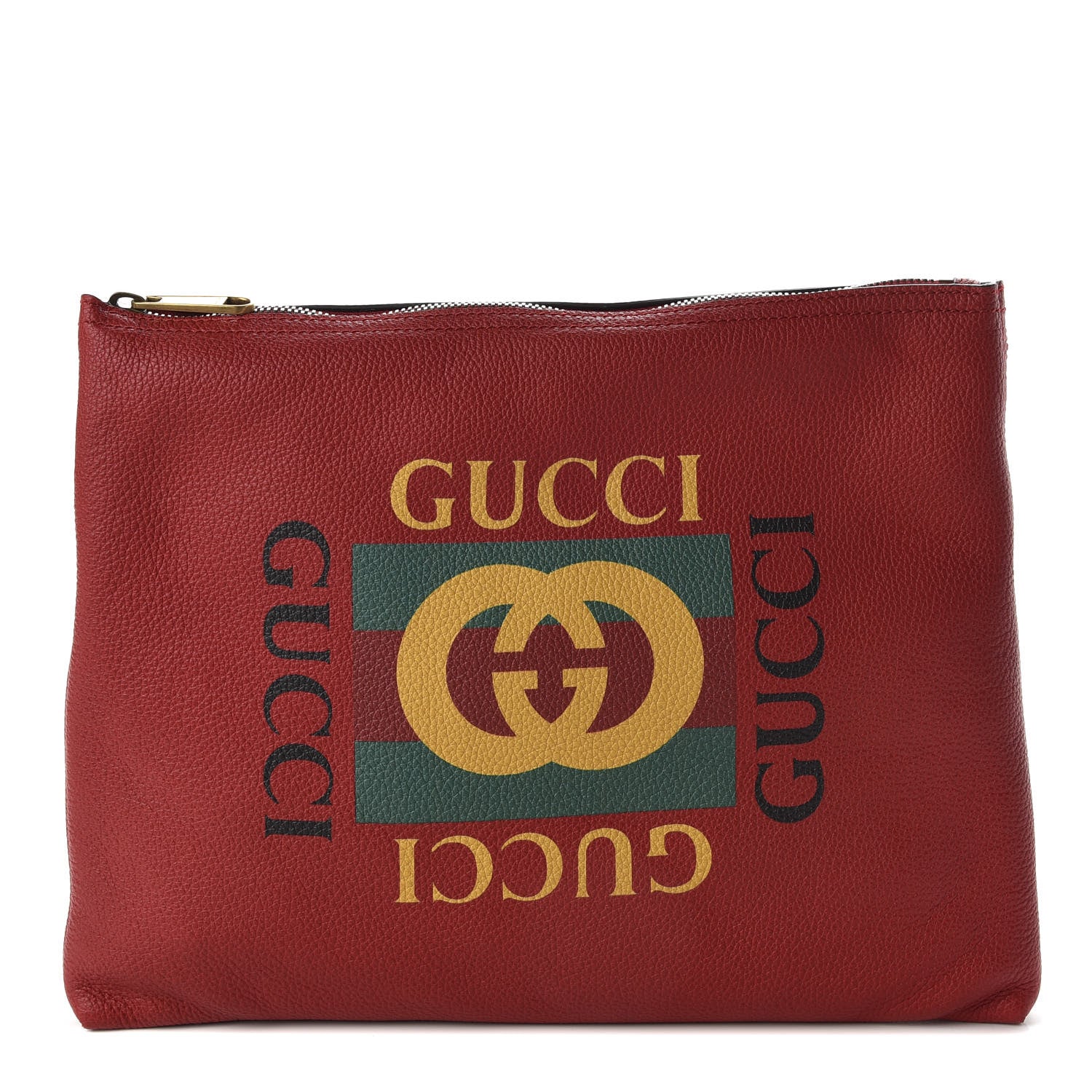 Gucci Pebbled Calfskin Medium Logo Portfolio Clutch Hibiscus Red 1 of 7