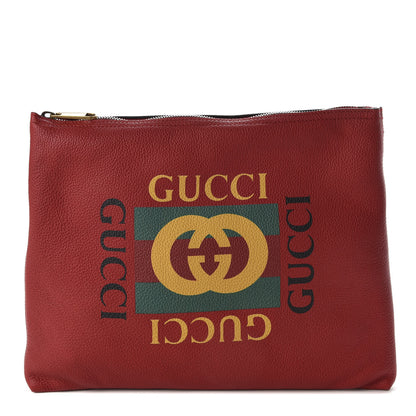 Gucci Pebbled Calfskin Medium Logo Portfolio Clutch Hibiscus Red 1 of 7