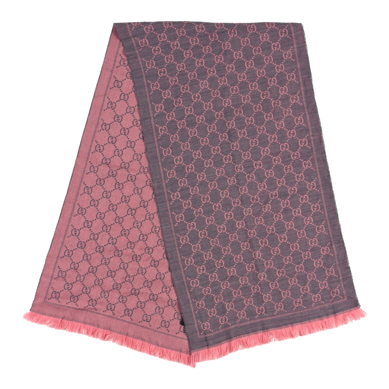 Gucci Wool Jacquard GG Monogram Sten Fringe Scarf Graphite Pink 2 of 4