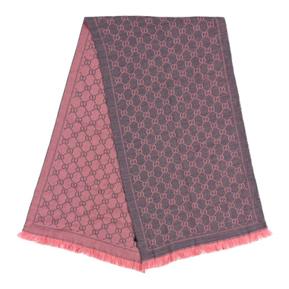 Gucci Wool Jacquard GG Monogram Sten Fringe Scarf Graphite Pink 2 of 4
