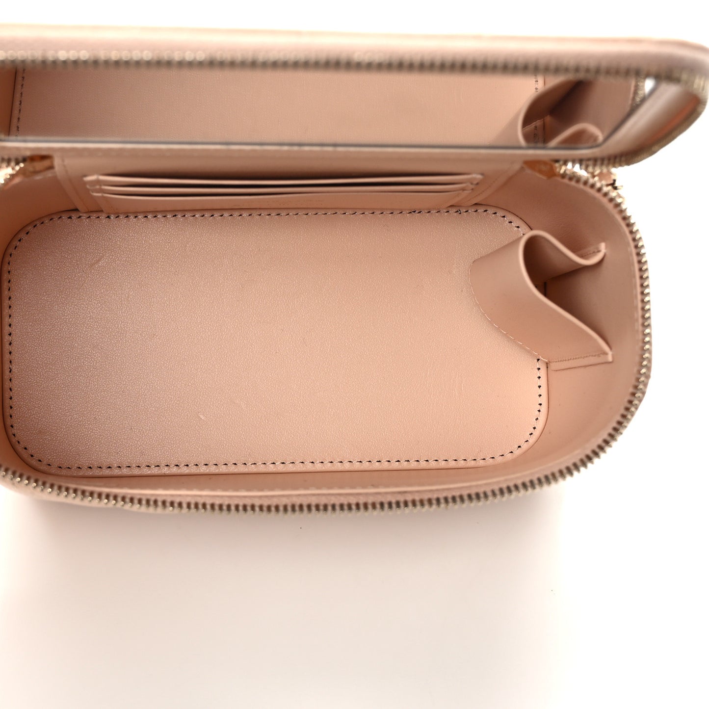 Caviar Quilted Small Vanity Case With Chain Light Beige