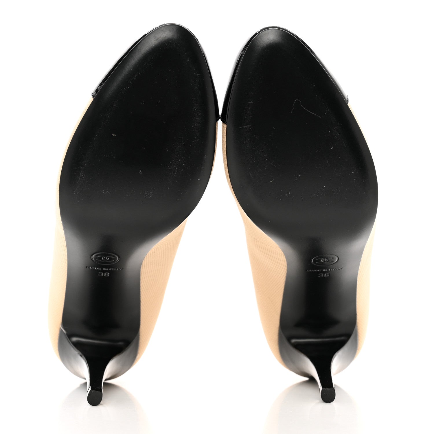 Chanel Jersey Patent CC Cap Toe Short Boots 38 Beige Black 5 of 9