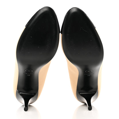 Chanel Jersey Patent CC Cap Toe Short Boots 38 Beige Black 5 of 9