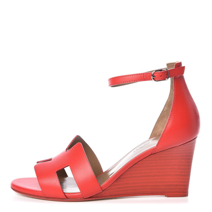 Hermes Calfskin Legend Wedge Sandals 37.5 Pavot 1 of 9