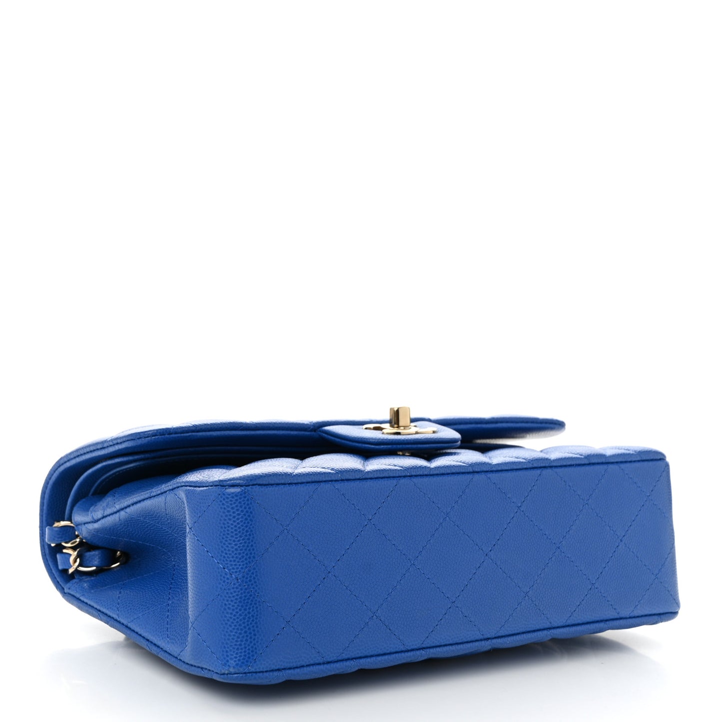 Caviar Quilted Small Double Flap Blue