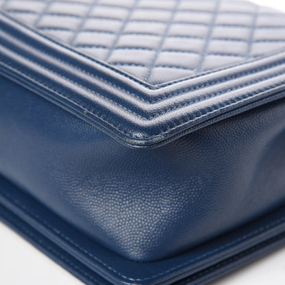 Chanel Caviar Quilted New Medium Boy Flap Dark Navy Blue 12 of 14