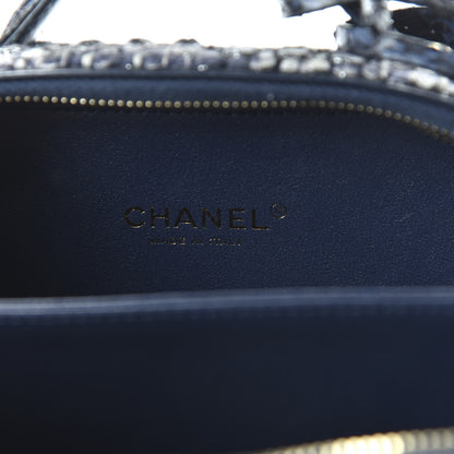 Chanel Tweed Snakeskin Quilted Small CC Filigree Vanity Case Black Ecru Silver 15 of 21