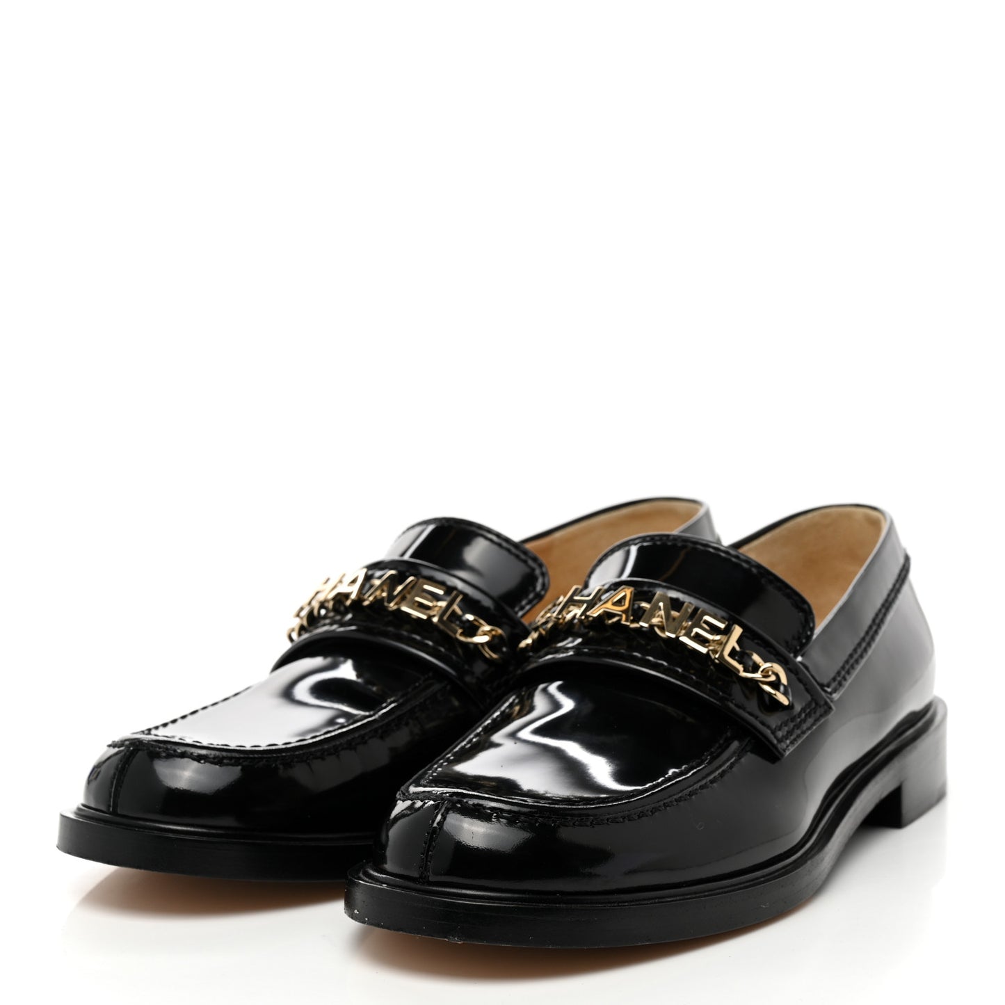 Shiny Calfskin Logo Loafers 39 Black