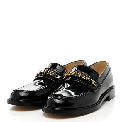Chanel Shiny Calfskin Logo Loafers 39 Black 3 of 11