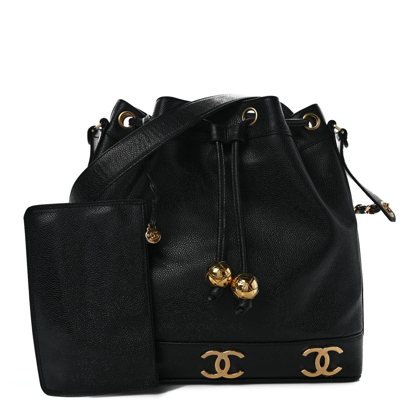 Caviar CC Drawstring Shoulder Bag Black