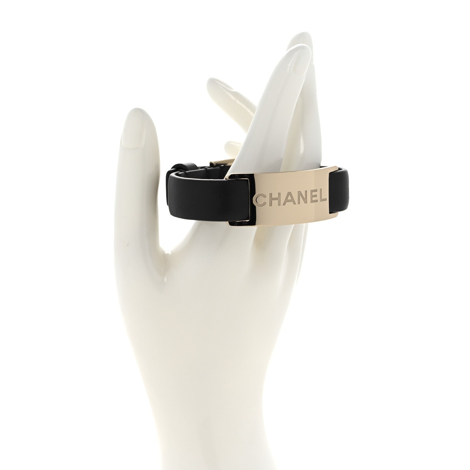 Chanel Calfskin Logo Buckle Bracelet S Black 2 of 5