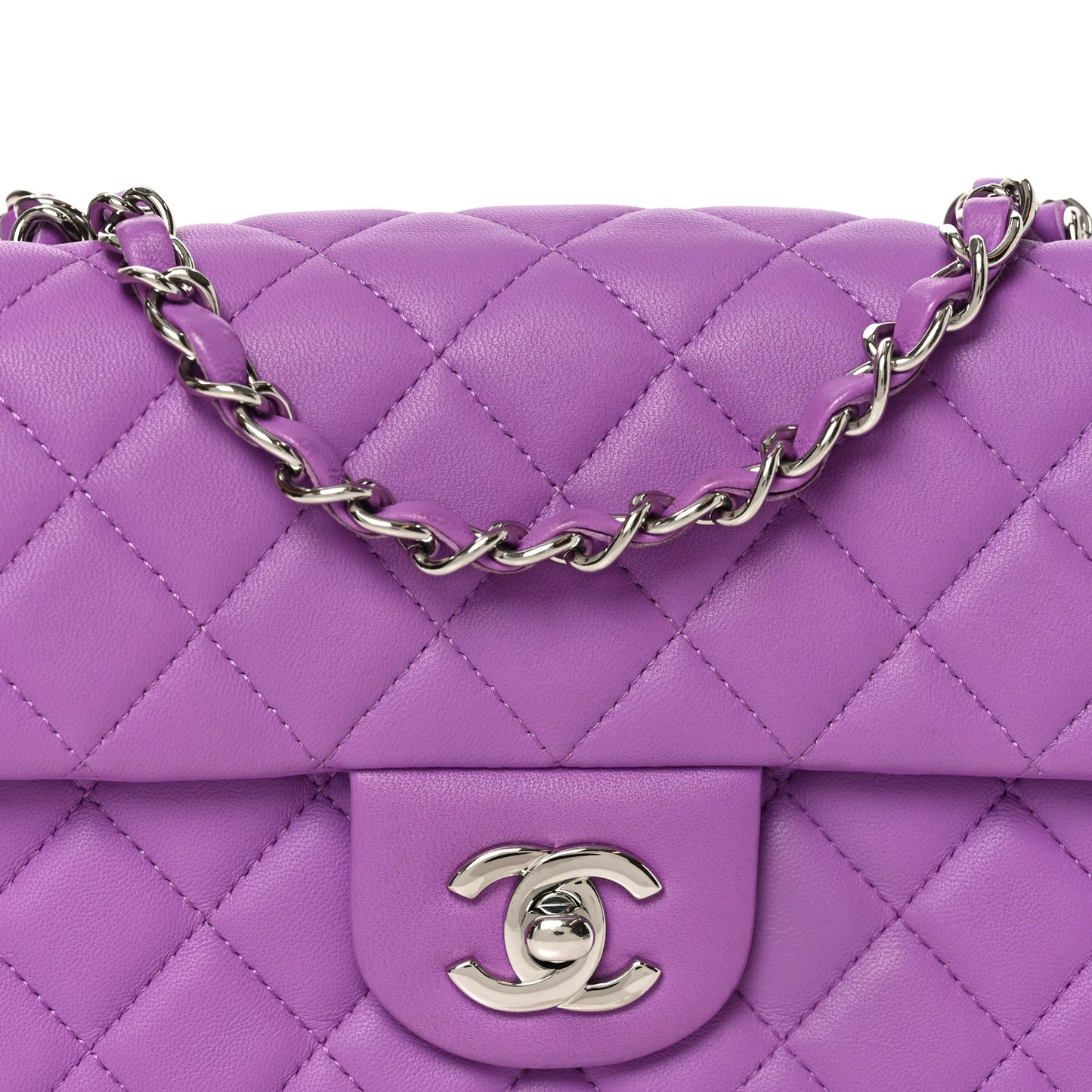 Lambskin Quilted Mini Rectangular Flap Purple