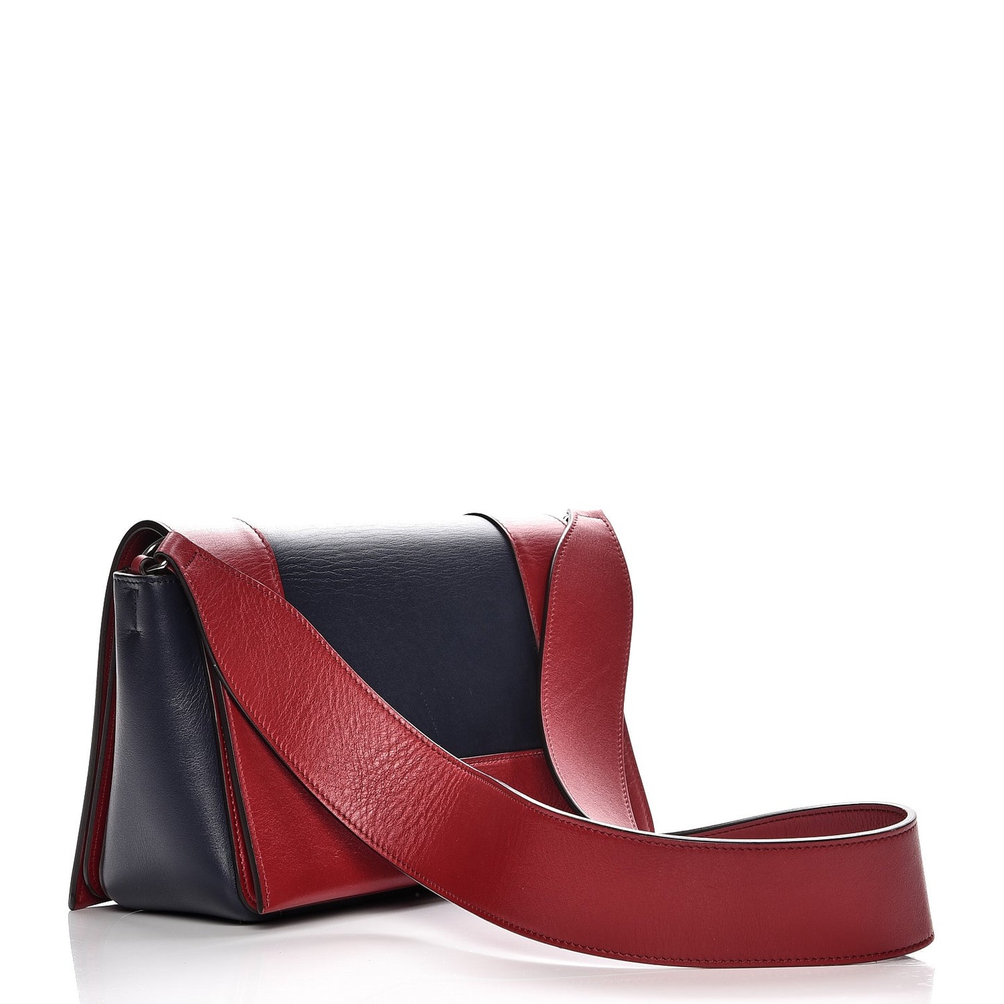 Shiny Smooth Calfskin Medium Frame Shoulder Bag Red Navy