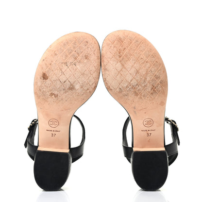 Chanel Lambskin Chain CC Logo Thong Sandals 37 Black 5 of 8