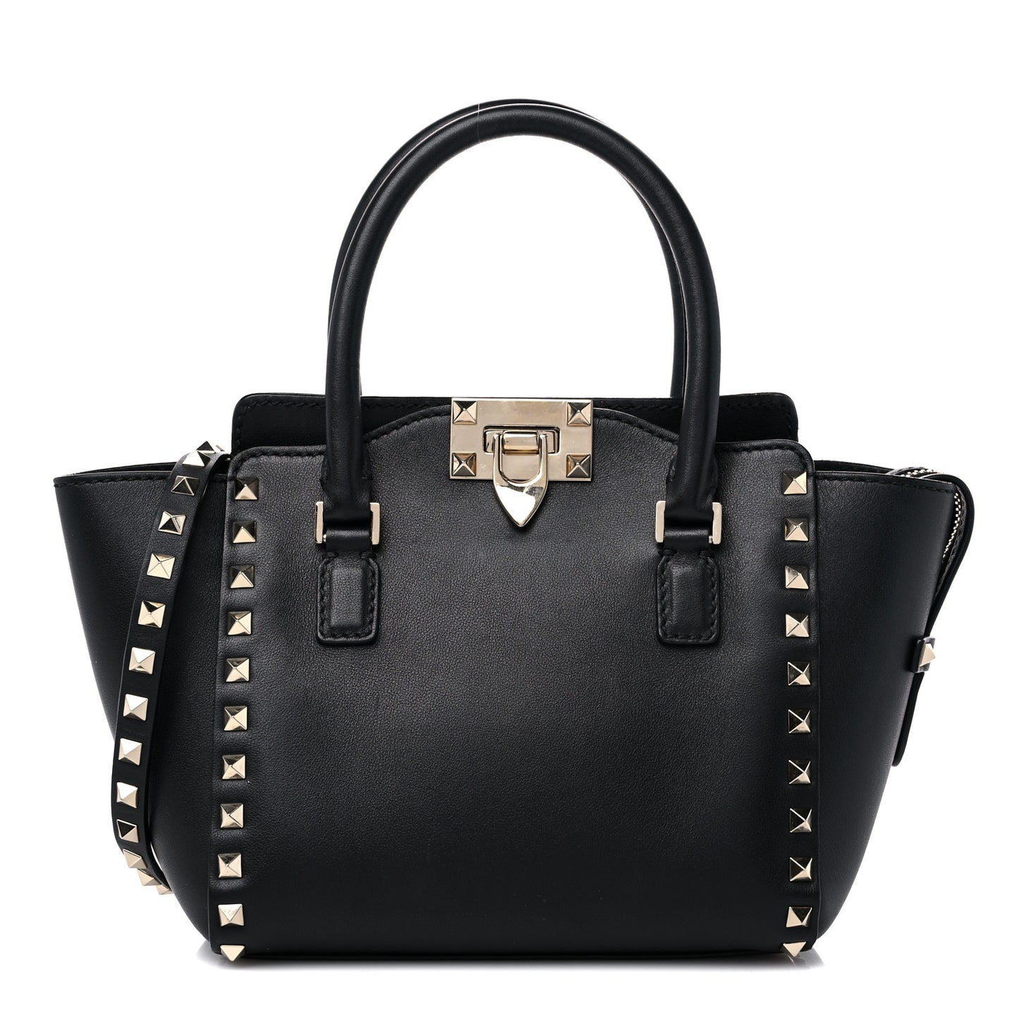 Vitello Mini Rockstud Double Handle Tote Black