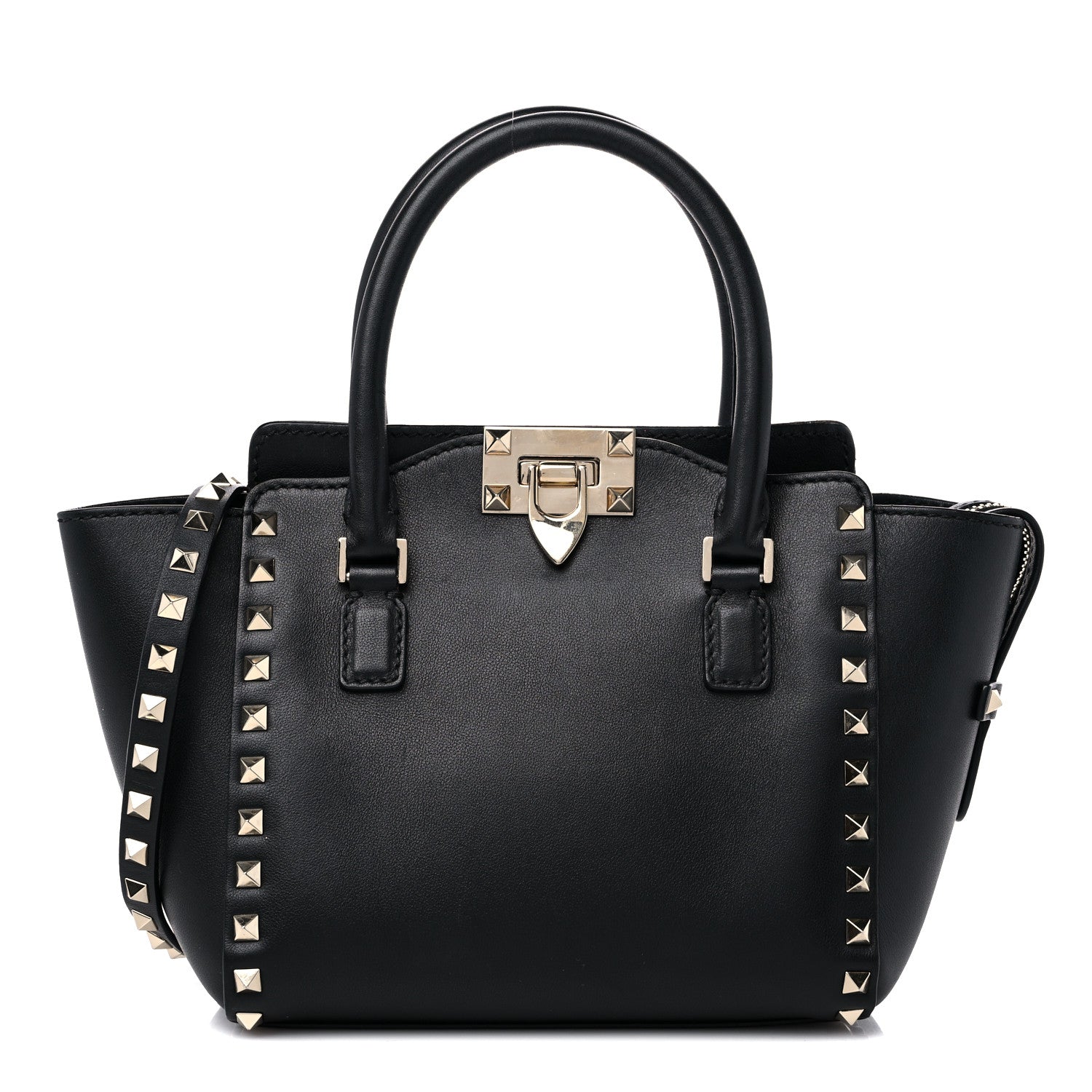 Valentino Garavani Vitello Mini Rockstud Double Handle Tote Black 1 of 8