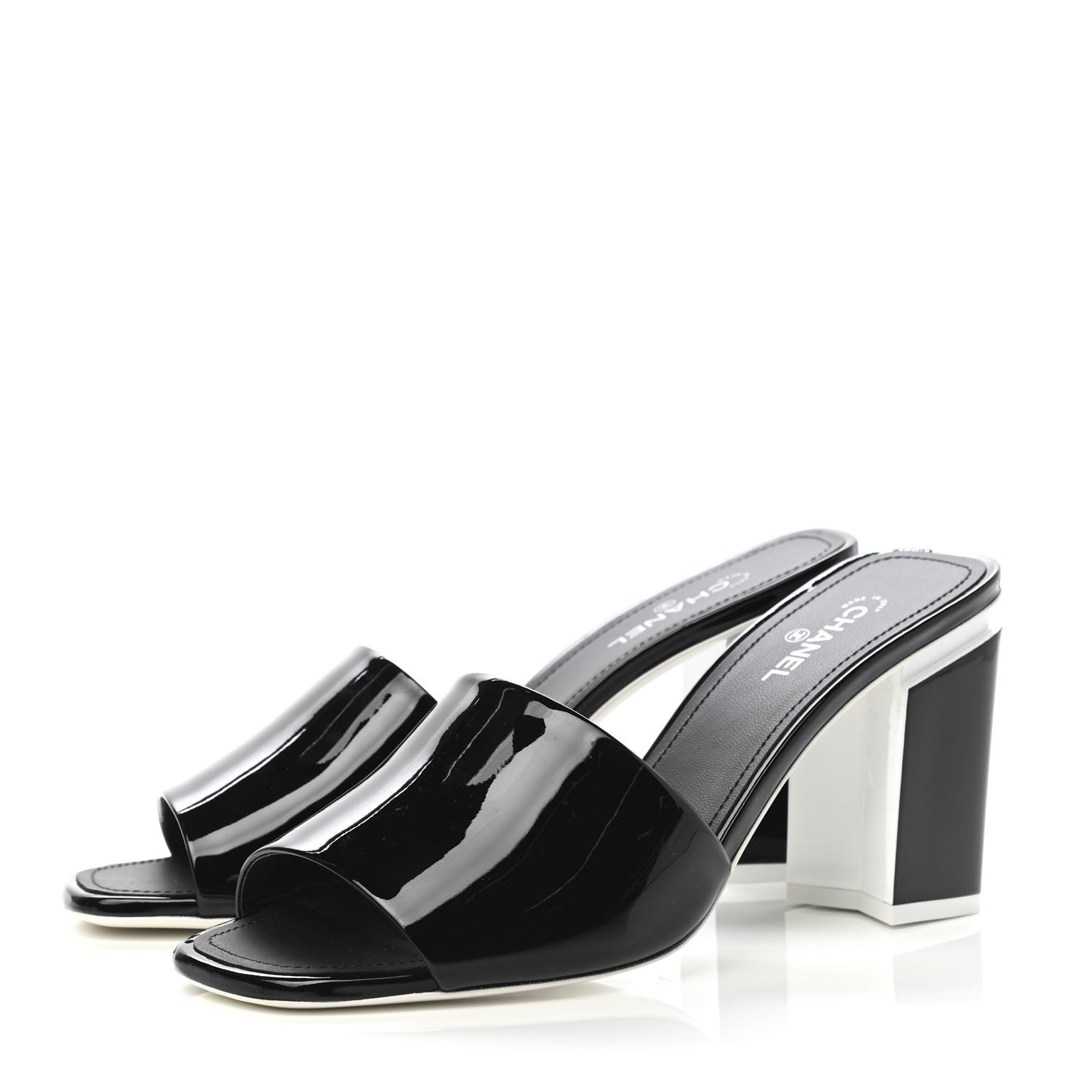Chanel Patent CC Mules 40 Black White 3 of 9