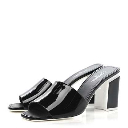 Chanel Patent CC Mules 40 Black White 3 of 9