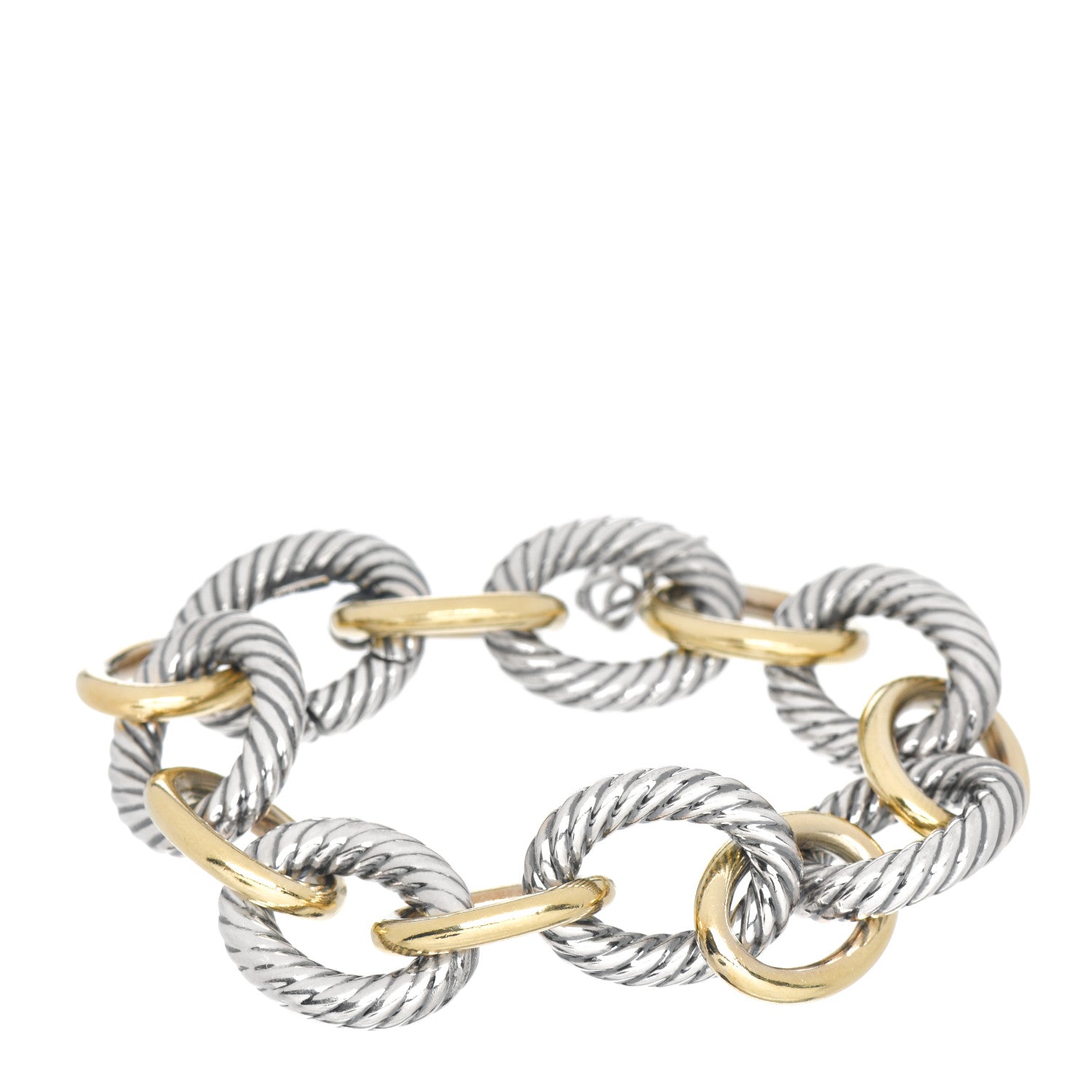 David Yurman Sterling Silver 18K Yellow Gold 17mm Extra Large Oval Link Bracelet 1 of 4