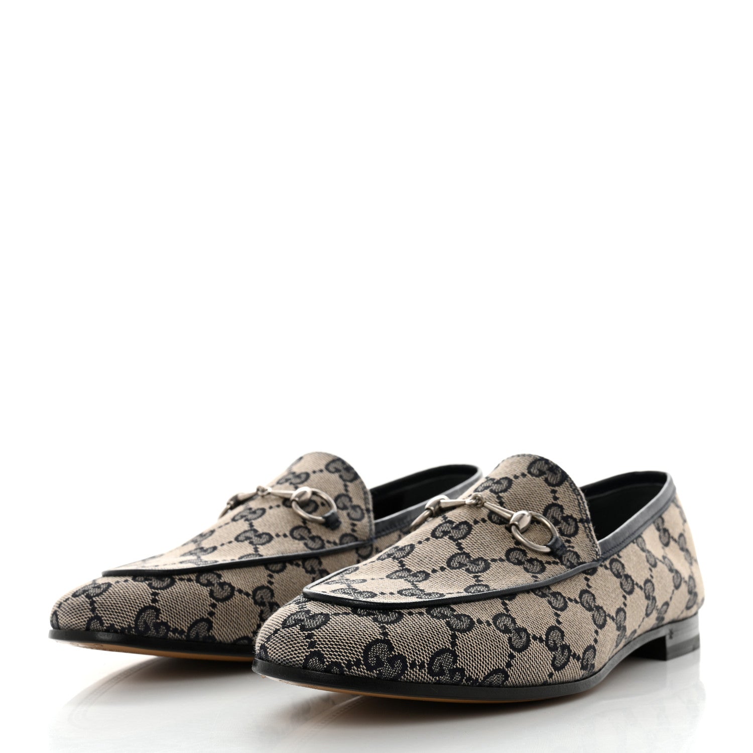 Gucci Monogram Malaga Kid Horsebit Womens Jordaan Loafers 39 Beige Blue 3 of 8