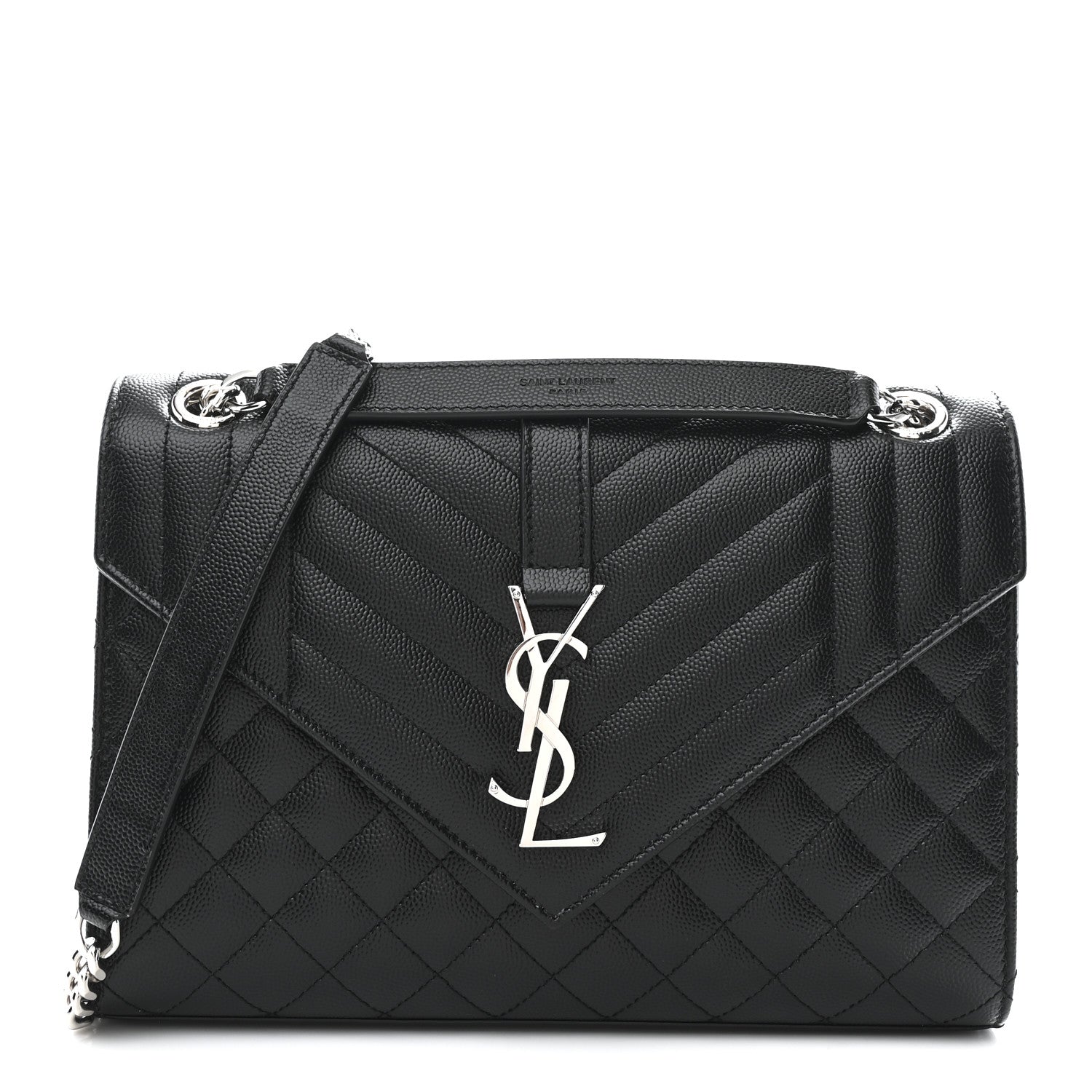 Saint Laurent Grain De Poudre Textured Mixed Matelasse Triquilt Medium Monogram Satchel Black 1 of 10