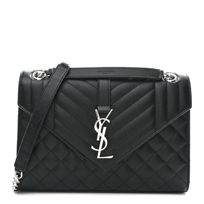 Saint Laurent Grain De Poudre Textured Mixed Matelasse Triquilt Medium Monogram Satchel Black 1 of 10