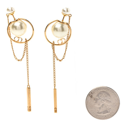 Christian Dior Pearl Tribales Dangle Chain Earrings Gold 2 of 4