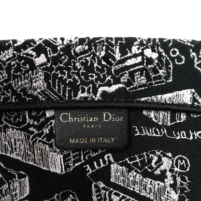 Christian Dior Canvas Embroidered Medium Plan De Paris Book Tote Black White 6 of 11