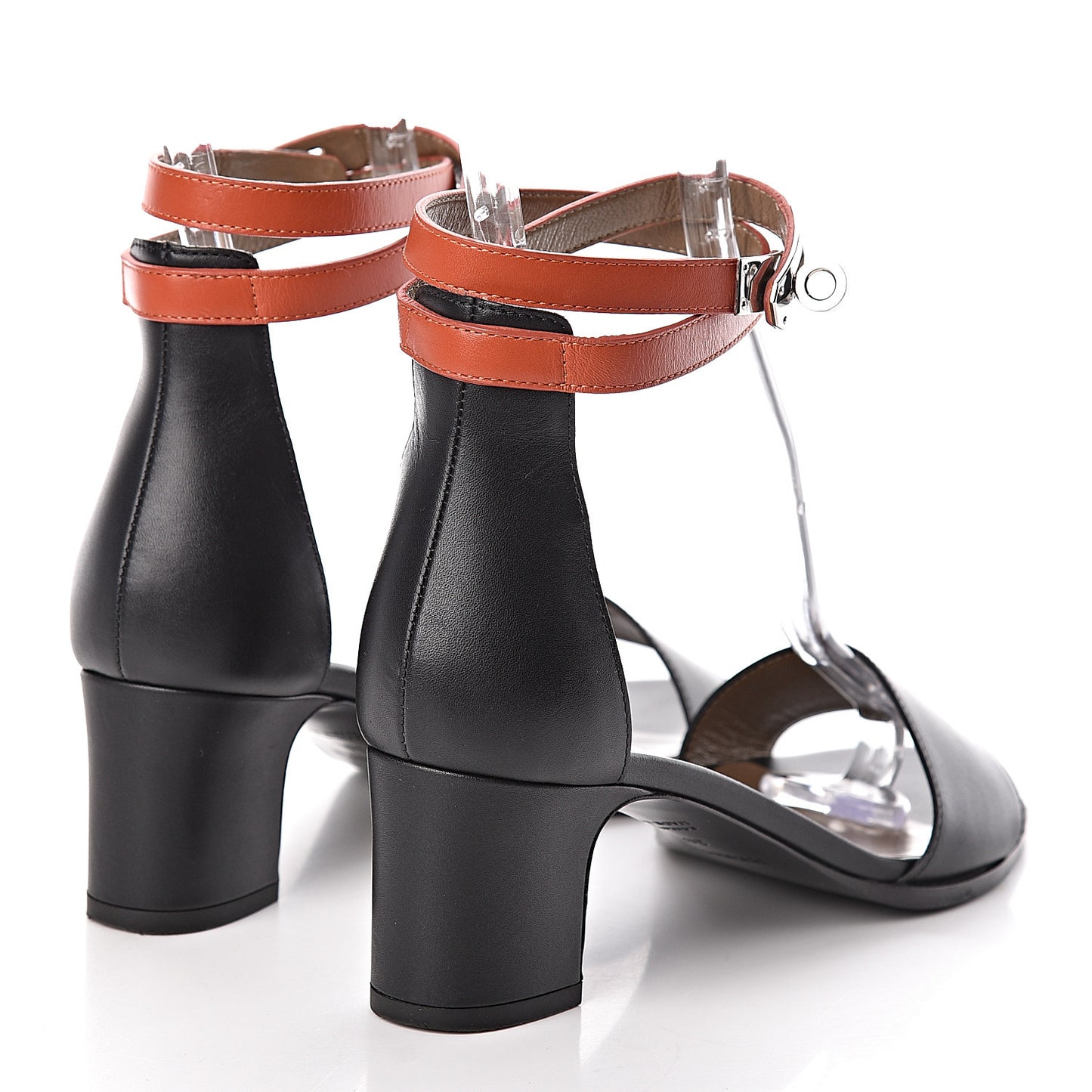 Calfskin Manege Sandals 38.5 Black Orange Brulee