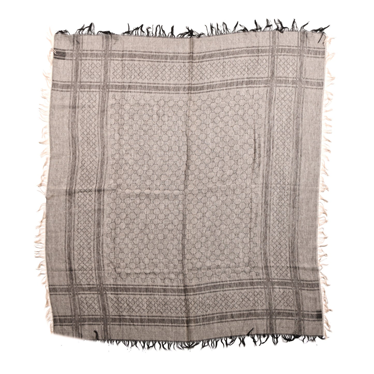 Wool Silk GG Monogram Diamante Plaid Surviee Shawl Beige Dark Brown