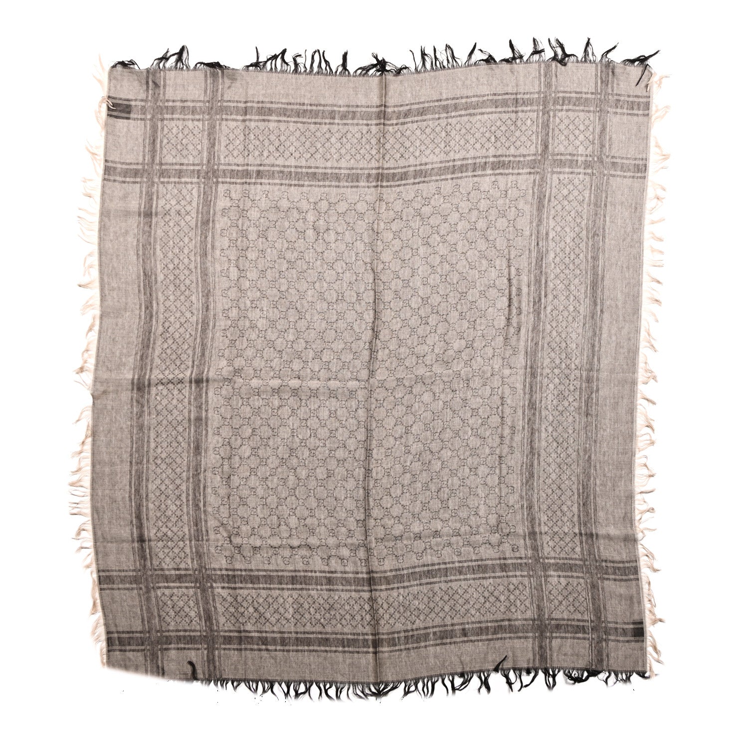 Gucci Wool Silk GG Monogram Diamante Plaid Surviee Shawl Beige Dark Brown 1 of 3