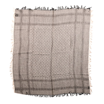 Gucci Wool Silk GG Monogram Diamante Plaid Surviee Shawl Beige Dark Brown 1 of 3