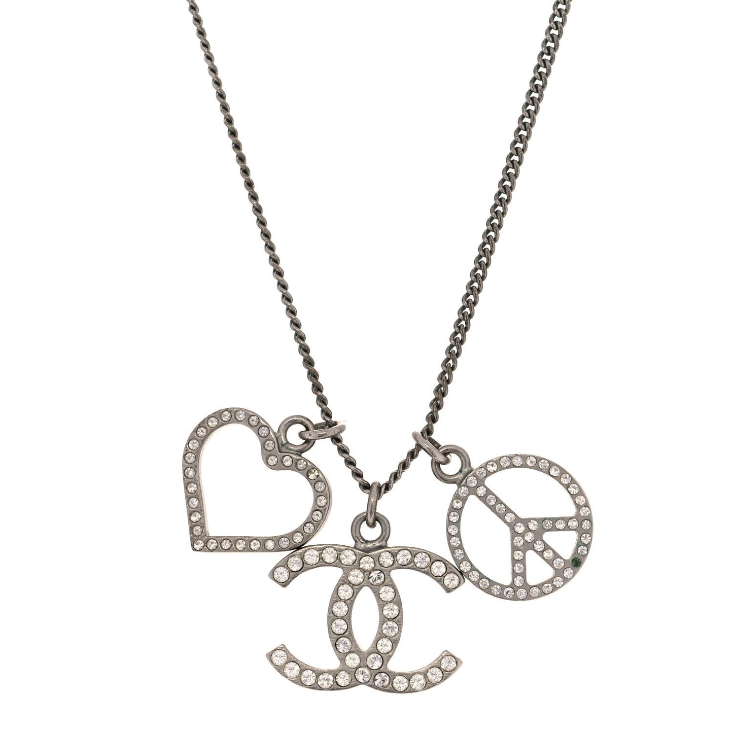 Crystal Heart Peace CC Charm Necklace